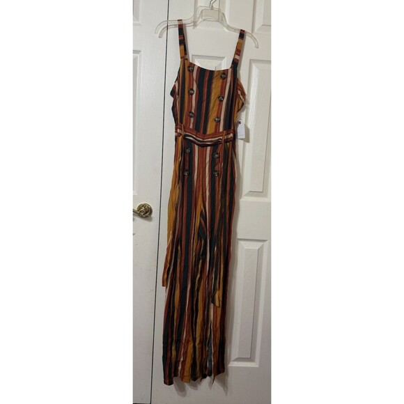 Chic NWT Coco Jaimeson Womens M Jumpsuit Retro Artsy Striped WideLeg Split WBelt - Picture 4 of 5